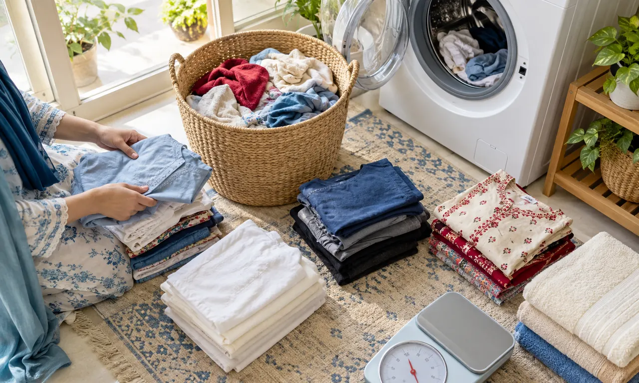 Editorial illustration for Washing Machine Capacity Guide by Household